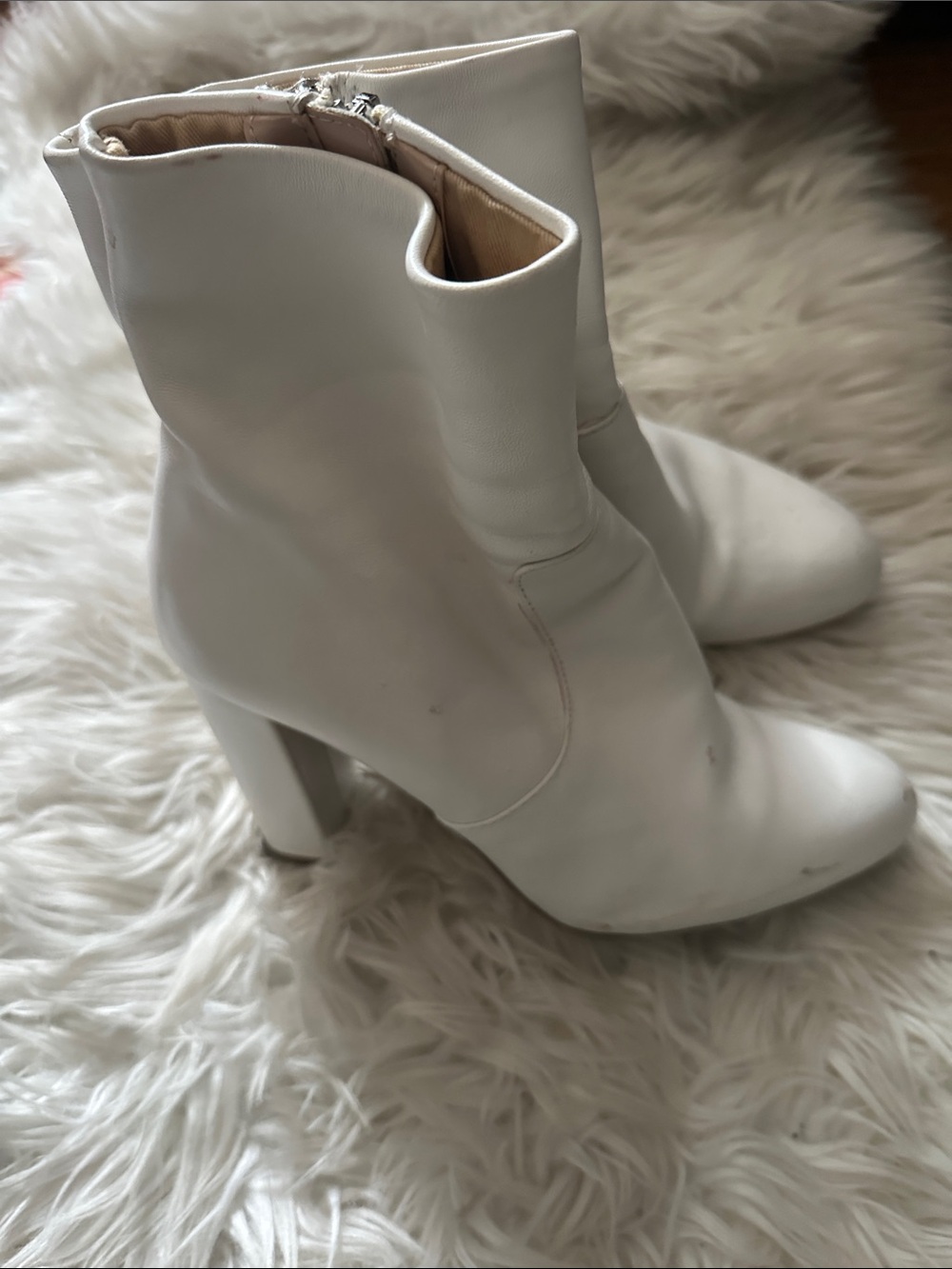 Steve Madden Women's White Block Heel Ankle Boots - Sleek Zip-Up Style